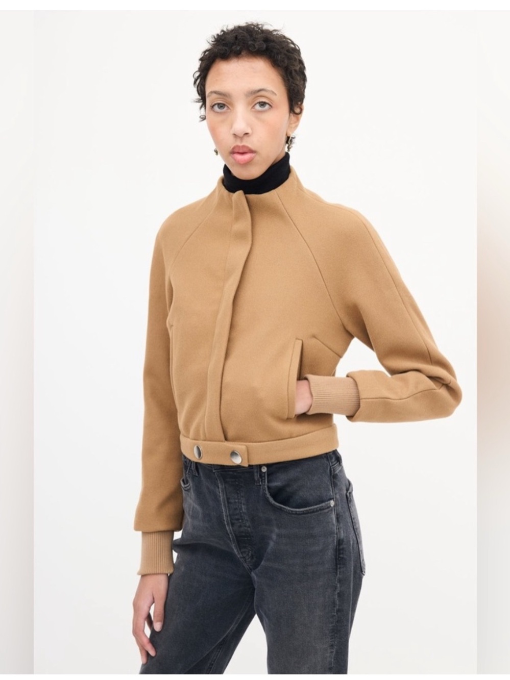 Jason Wu Camel/Tan Snap Button & Zip Crop Bomber
Jacket